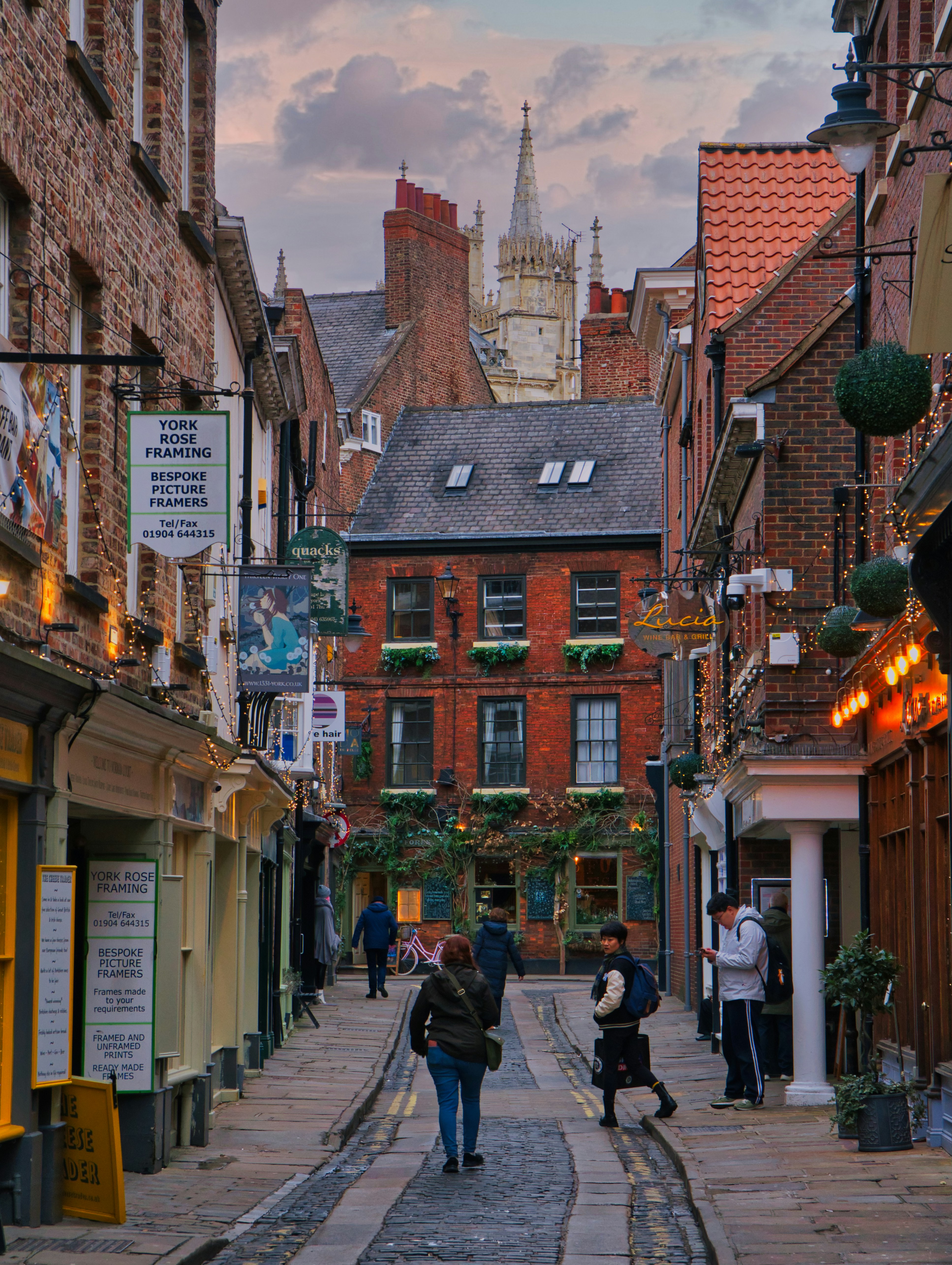 The Shambles, a narrow medieval timber-framed street in York, England